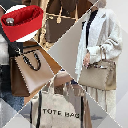 Purse Organizer Insert, Satin Tote Bag Organizer with 8 Sizes, Handbag Dividers for Inside Purse, Compatible with Longchamp, Neverful, 25C Hobo and More Bags（X-Large,Ruby）