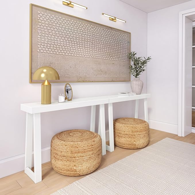 Plank+Beam Solid Wood Console Table, 46 Inch, Sofa Table, Narrow Entryway Table for Hallway, Behind The Couch, Living Room, Foyer, Easy Assembly, White