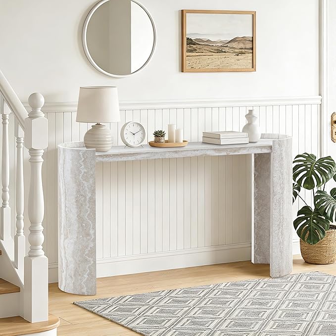 53 Inch Console Table, Modern Entryway Table with Rounded Corners, Narrow Sofa Table Behind Couch for Foyer, Hallway, Living Room,White