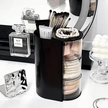 Azurphoric Hair Accessories Organizer with Hair Brush Holder, Rotatable Makeup Brush Holder for Necklaces, Earring, Bracelet, Ring, Makeup Brushes, Hair Clip and Hair Accessories (Black, 3-Layer)