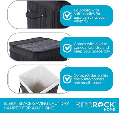 BIRDROCK HOME Square Laundry Hamper with Lid and Cloth Liner, Medium Basket with Soft Handles, Durable Collapsible Fabric Bin for Clothes,Towels, Dorm, Narrow Closet, Bedroom, Dirty Laundry - Espresso
