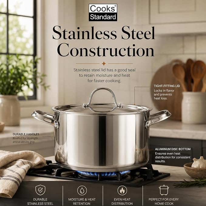 Cooks Standard Classic 24 Quart Stock Pot with Lid, Large Stainless Steel Pot