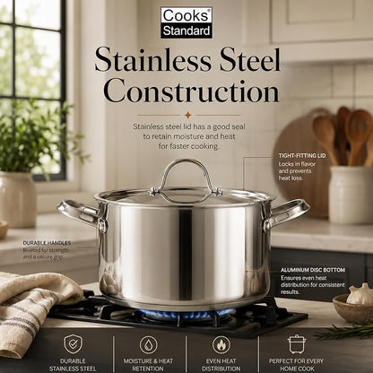 Cooks Standard Classic 24 Quart Stock Pot with Lid, Large Stainless Steel Pot