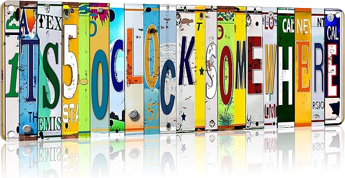 Bar Signs For Bar Decor Its 5 O'Clock Somewhere Sign,Funny Vintage Bar Accessories Drinking Signs Gifts for Men,6x16 Inch