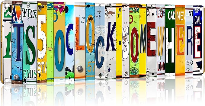 Bar Signs For Bar Decor Its 5 O'Clock Somewhere Sign,Funny Vintage Bar Accessories Drinking Signs Gifts for Men,6x16 Inch