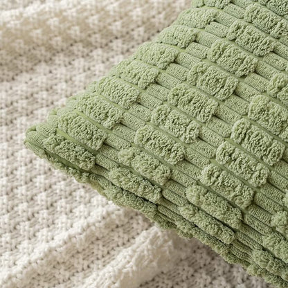 MIULEE Pack of 2 Spring Corduroy Decorative Throw Pillow Covers 20x20 Inch Soft Boho Striped Pillow Covers Modern Farmhouse Home Decor for Summer Sofa Living Room Couch Bed Sage Green