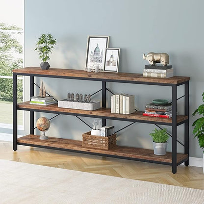 Tribesigns 71" Sofa Tables Extra Long Couch Table, Narrow Long Console Table, Entryway Table,Sofa Table with 3 Tiers Storage Shelves (Rustic Brown)