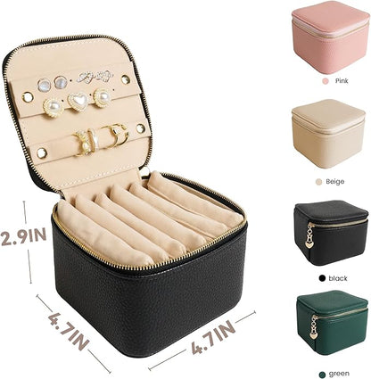 Travel Jewelry Case, Small Travel Jewelry Box with 6 Velvet Jewelry Bag Mini Pouch, Portable Travel Jewelry Organizer for Rings Earrings Necklaces, Beauty Gifts for Women Girls (Black)