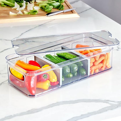 iDesign Large Fridge Organizer Bin with Removable Divider and Lid - Set of 3 - Clear/Gray