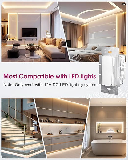 Dimmer Light Switch & 12V 60W Dimmable LED Driver 2 in 1, UL Listed Single-Pole or 3-Way Slide Dimmer Switches for Led Strip Lights,120VAC to 12VDC Power Supply for Low Voltage Project, Glossy White