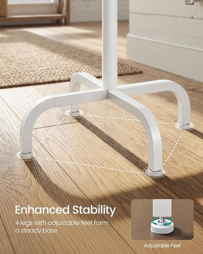 SONGMICS Coat Rack Freestanding with 16 Hooks, Metal Coat Tree Stand with 4 Adjustable Feet, Clothes Hanger Stand for Entryway Bedroom Living Room Hallway Office, Cloud White URCR083WC01S