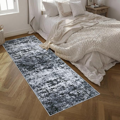 Washable Area Rug 3x10 Entryway Rug: Washable Modern Abstract Soft Thin Rug Indoor Floor No Slip Stain Resistant Carpet for Bedroom Dining Room Farmhouse Nursery Home Office - Black