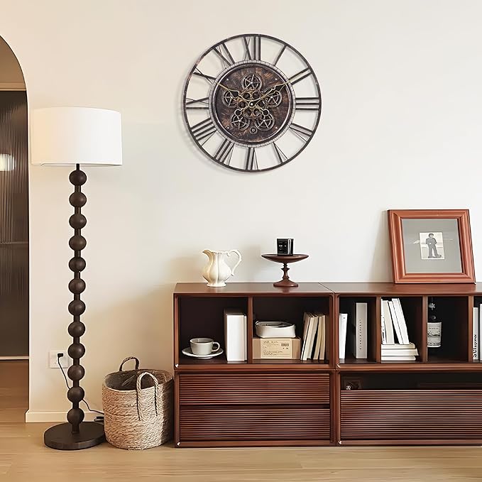 LEIKE Moving Gear Large Wall Clock 30inch/76cm Copper, Decorative Wall Clocks for Living Room, Unique Farmhouse Steampunk Metal Wall Clock Decor, Office Wall Clocks