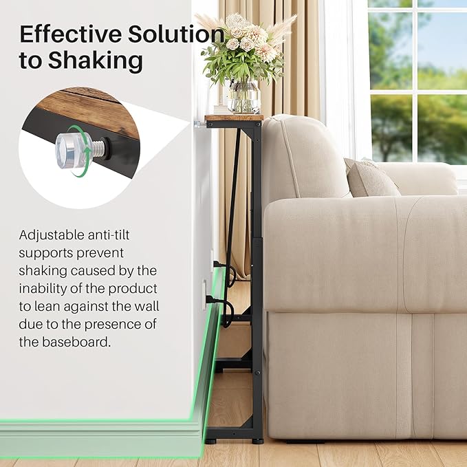 Kitstorack 2-Pack Narrow Console Table with Adjustable Height (25"-33") & 2 Power Outlets, Skinny Behind Couch Table, 78.8" Long x 5.9" Wide Sofa Side Table for Living Room, Rustic Brown | 2-Pack, Behind Sofa Couch