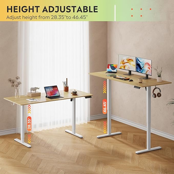 DEVAISE 63 x 28 Inches Electric Standing Desk, Adjustable Height Stand up Desk for Home Office, Ergonomic Sit to Stand Desk with LED Touchscreen, 3 Memory Preset Computer Desk (Maple)