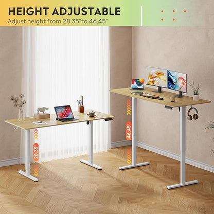 DEVAISE 63 x 28 Inches Electric Standing Desk, Adjustable Height Stand up Desk for Home Office, Ergonomic Sit to Stand Desk with LED Touchscreen, 3 Memory Preset Computer Desk (Maple)