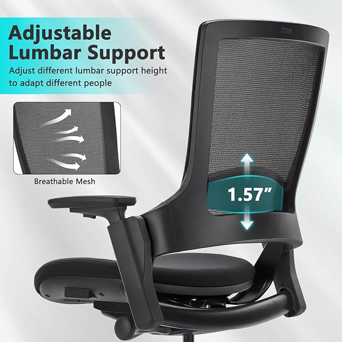 CLATINA Office Chair Swivel Executive Chair, Adjustable Ergonomic Computer Chair with 3D Armrest and Lumbar Support, Mesh Backrest Task Chair for Home Office Conference Room, Studio, 2 Pack