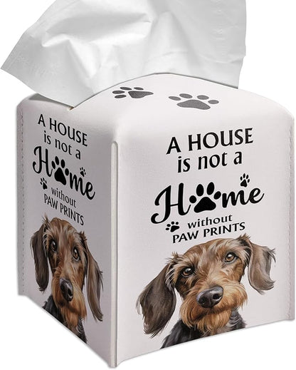 Grace Yonks Cute Dachshund Tissue Box Cover Square, Wiener Dog Cube Case for Facial Tissues, 5.2" PU Leather(037)