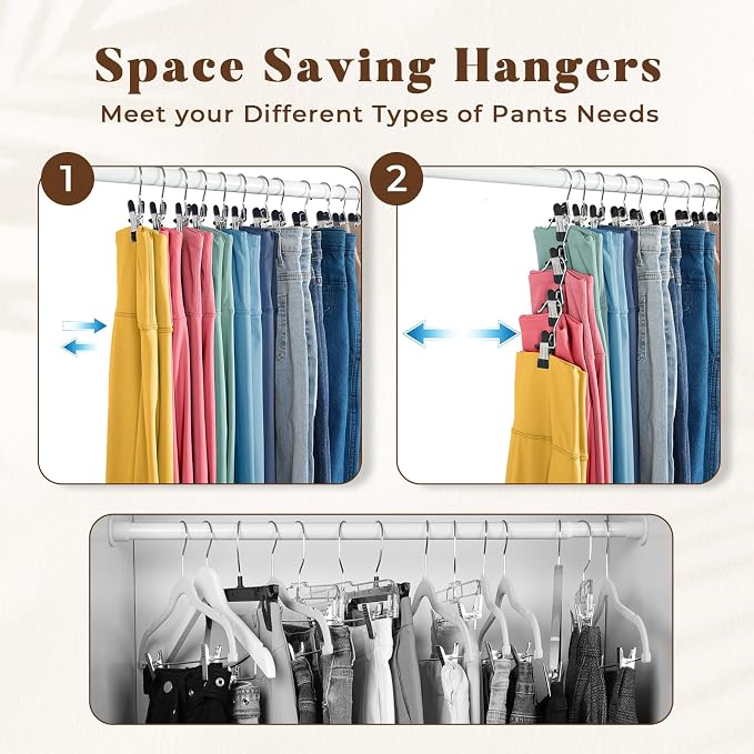 Legging Organizer for Closet, Metal Yoga Pants Hangers 20 Pack Hanging Clips w/Rubber Coated Holds Leggings, Space Saving Hanger Closet Organizers and Storage for Workout Sets, Hat