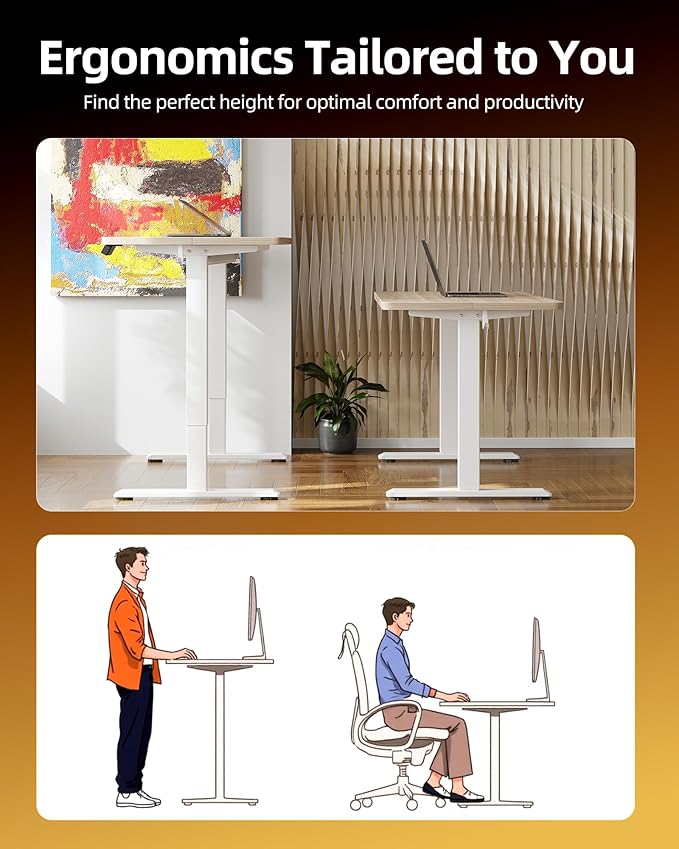 TIQLAB Electric Standing Desk, 47 * 24 Inches Adjustable Height Stand up Desk,Sit Stand Home Office Table with Splice Board, Light Walnut