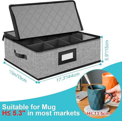 2PACK Quilted Mug Cup Storage Box-China Storage Containers Hard Shell,Cup Storage Containers with Lid for Moving Transport,Kichen Dinnerware Storage