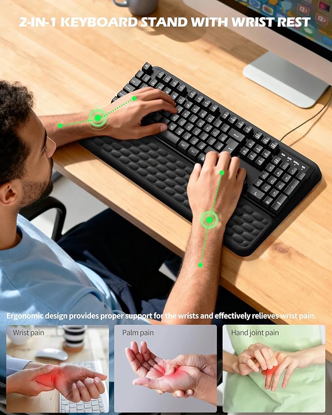 Computer Keyboard Wrist Rest, Wrist Rest for Computer Keyboard, Two Adjustable Keyboard Angles, Slow Rebound Comfortable Foam and Skin-Friendly Fabric. Suitable for Office, Gaming, and Home
