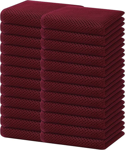 Homaxy 100% Cotton Waffle Weave Kitchen Dish Towels, Ultra Soft Absorbent Quick Drying Cleaning Towel, 13 x 28 Inches, 24-Pack, Burgundy