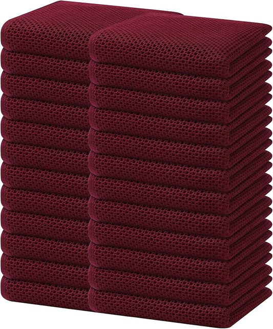 Homaxy 100% Cotton Waffle Weave Kitchen Dish Towels, Ultra Soft Absorbent Quick Drying Cleaning Towel, 13 x 28 Inches, 24-Pack, Burgundy
