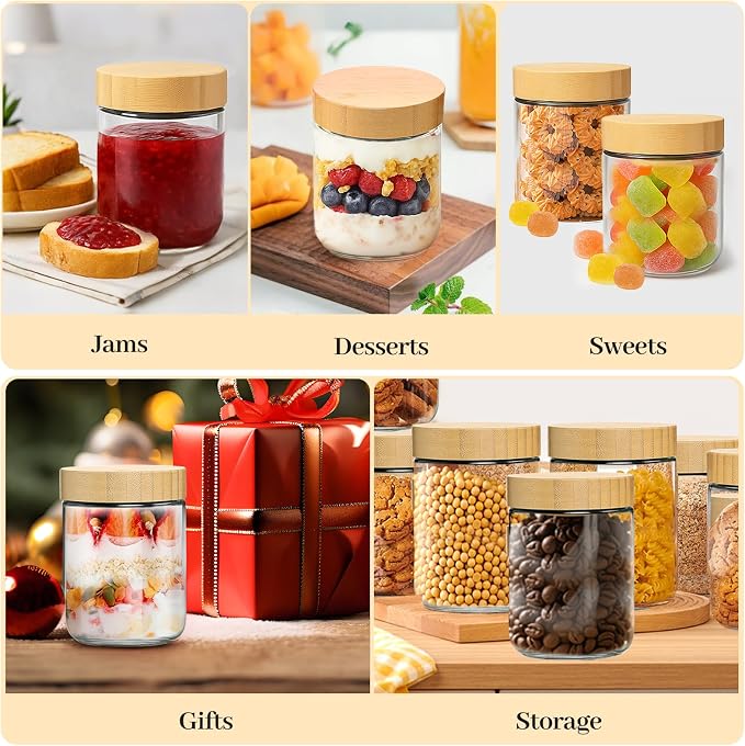 TBWIND 12 Pack 16oz Glass Jars with Bamboo Lids, Spoons, Airtight Overnight Oats Containers, Salad& Yogurt Storage, Mason Jars for Snacks, Spices, Meal Prep – Reusable