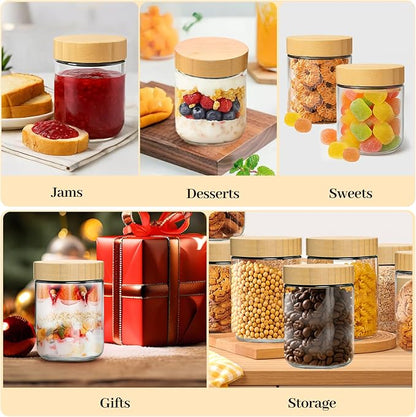 TBWIND 4 Pack 16oz Glass Jars with Bamboo Lids, Spoons, Airtight Overnight Oats Containers, Wide Mouth Mason Jars, Food Storage Container for Yogurt Salad Snacks Spice Sugar Meal Prep – Reusable