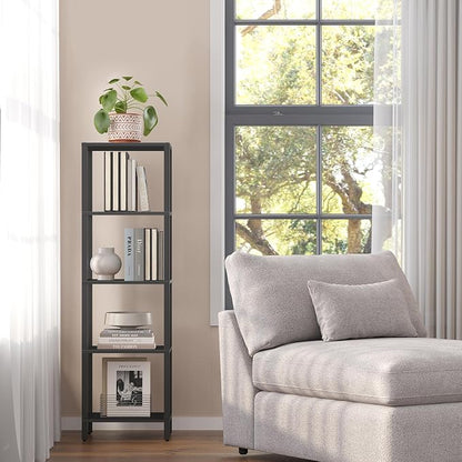 TUTOTAK Bookshelf, 5-Tier Tall Book Shelf, Narrow Bookcase for Small Space, DIY Stackable Bookshelf, for Living Room, Office, Study, Entryway, Industrial, Black BS01BK005
