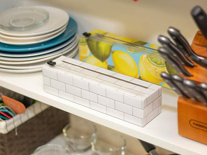 ChicWrap® Subway Tile Refillable 9” Plastic Wrap Dispenser - Includes One 9" x 250' Roll of Professional Grade Plastic Wrap - and Kosher Certified - Reusable Dispenser w/Slide Cutter