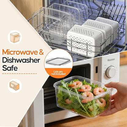 Fruit Storage Containers for Fridge - 6 Pack Produce Storage Containers with Removable Colander, Leakproof Refrigerator Fruit Organizers Keep Berry Veggie Salad Meat Fresh Longer, Largest 6.55 Quart