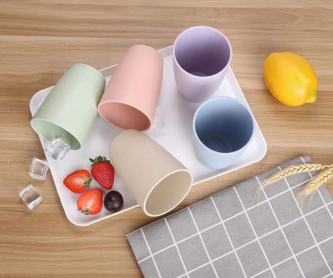 Wheat Straw Reusable Cup (12 oz) - Unbreakable Drinking Glasses Sets of 6 - Dishwasher Safe Tumbler - Lightweight, BPA Free and Eco friendly (6Pcs/Beige)