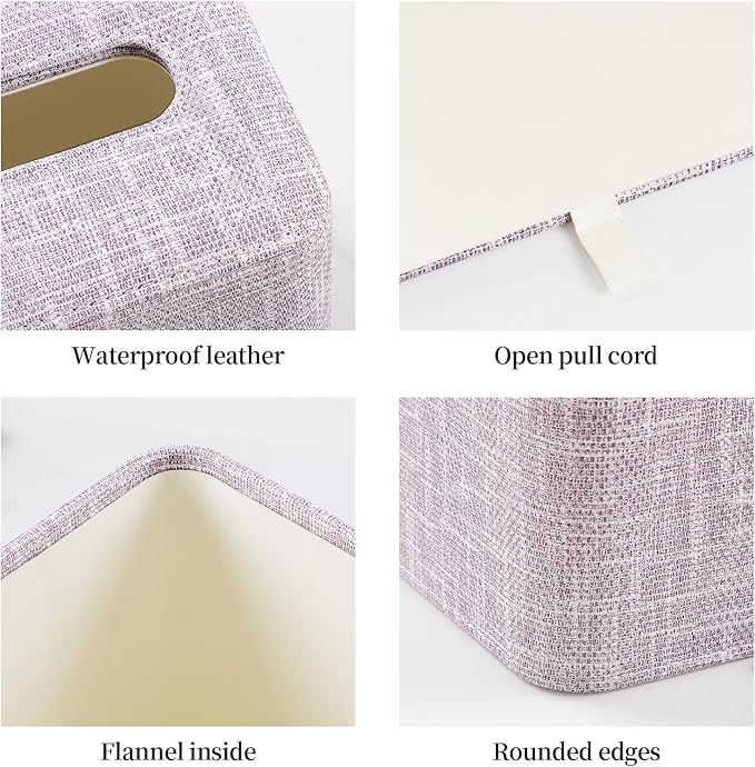 MEIBOOCH PU Leather Tissue Box Cover with Magnetic Closure, Square Tissue Box Holder with Rounded Edges Design (Purple, Square)