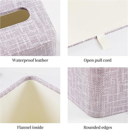 MEIBOOCH PU Leather Tissue Box Cover with Magnetic Closure, Square Tissue Box Holder with Rounded Edges Design (Purple, Square)