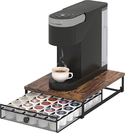 Sedegn Coffee Pod Holder Counter Coffee Vertuo Capsules Storage Organizer with Sliding Drawer Compatible For 35 K-Cup Pods No Assembly Needed Rustic Brown