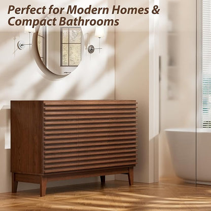 APRILSOUL 48" Bathroom Vanity, Mid-Century Bathroom Vanity Cabinet with 2 Soft Closing Doors, Freestanding Bathroom Cabinet, Particleboard Frame with Wood Grain Laminate, Walnut (Sink Not Included)