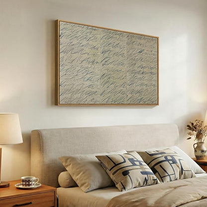 Framed Netural Abstract Wall Art, Modern Black and Beige Canvas Prints Paintings Artwork for Walls, Contemporary Minimalist Handwritten Lines Pictures for Dining Bedroom Hallway Wall Decor 36x24 In