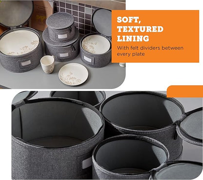 storageLAB China Storage Containers, Hard Shell Case with Felt Dividers for Charger Plates, and Dishes, Ideal for Kitchen Organization, Moving Supplies, and Fine China Storage - 4-Piece Set, Gray