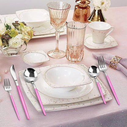 VANVRO Mirror Silver Rosy Silverware Set, 20-Piece Stainless Steel Flatware Set, Satin Finish tableware Cutlery Set, Service for 4, Home and Restaurant, Dishwasher Safe