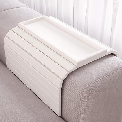 Sofa Arm Tray,Bamboo Folding Couch Arm Tray,Sofa Armrest Trays with Anti-Slip Pad for Drinks,Snacks,Phone,Remote Control（White）