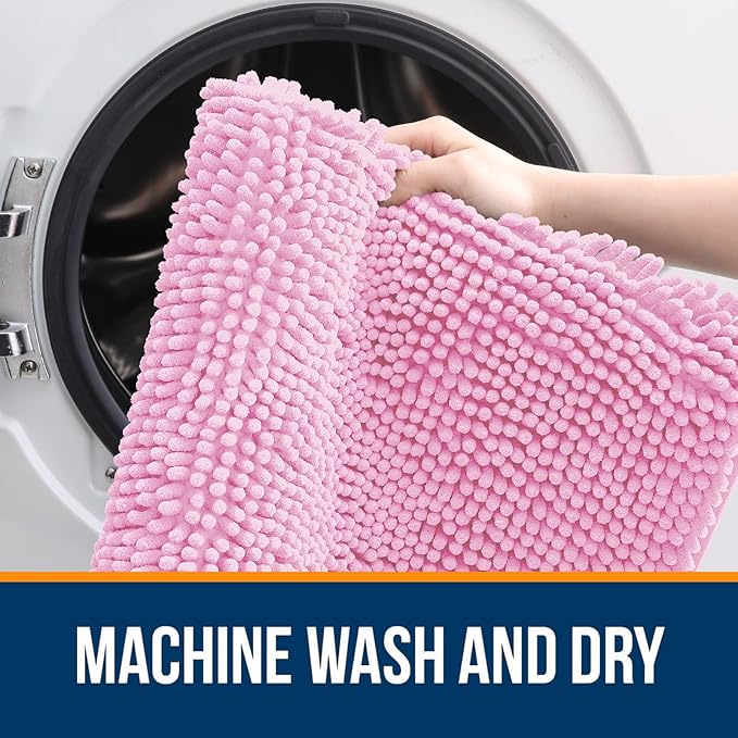 OLANLY Bathroom Rugs 34x21, Extra Soft Absorbent Chenille Bath Rugs, Rubber Backing Quick Dry, Machine Washable Bath Mats for Bathroom Floor, Tub and Shower, Home Decor Accessories, Pink