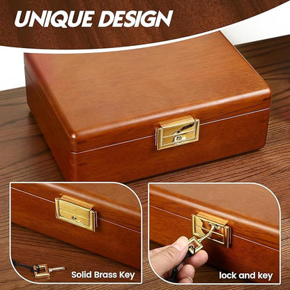 Solid Walnut Wood Jewelry Box with Lock,2 Layer Velvet Wood Jewelry Organizer Storage Lined for Earrings Rings Necklaces Bracelets Cufflink Gift Idea for Men Women, Beige