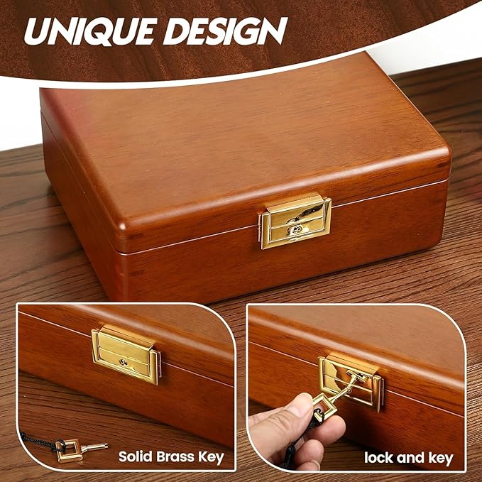 Solid Walnut Wood Jewelry Organizer Box with Lock,2-Layer Vintage Jewelry Box for Men Women, Velvet-Lined Storage for Earrings Rings Necklaces Bracelets Watches Perfect Father Day Gift Khaki