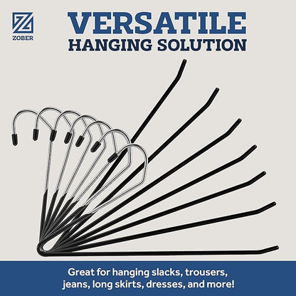 Zober Pants Hangers Non Slip - Open Ended Pants and Jean Hangers for Closet - Space Saving Clothes Hanger - Strong, Durable, Metal Pant Hangers (Black 2O Pack)