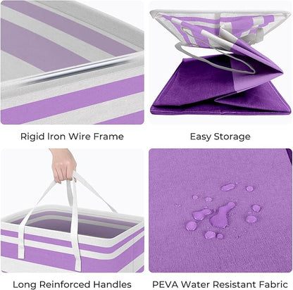 HomeHacks 2 Pack Large Laundry Baskets, Waterproof, Freestanding Laundry Hampers, Collapsible Clothes Hamper with Reinforced Handles in Laundry, College Dorm, Bathroom, Bedroom (Purple, 75Lx2)