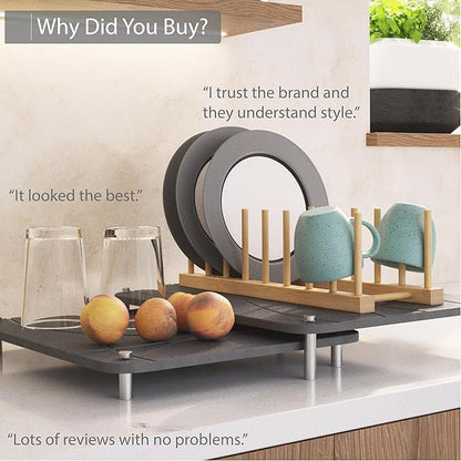 Large Stone Drying Mat for Kitchen Counter | 15.8” x 11.8” Dish Drying Mat Large | Diatomaceous Earth Collapsible Stone Dish Drying Mat | Collapsible Stone Mat for Kitchen Counter (Dark Gray)