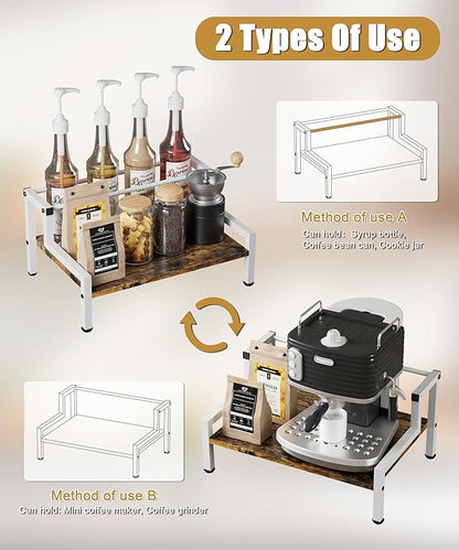 Coffee Syrup Rack Organizer for Countertop, 4 Syrup Bottles Holder Stand for Tabletop, Bar Organizer for Coffee Supplies, Wine Storage Rack for Home Bar, Kitchen, Café Shop, White