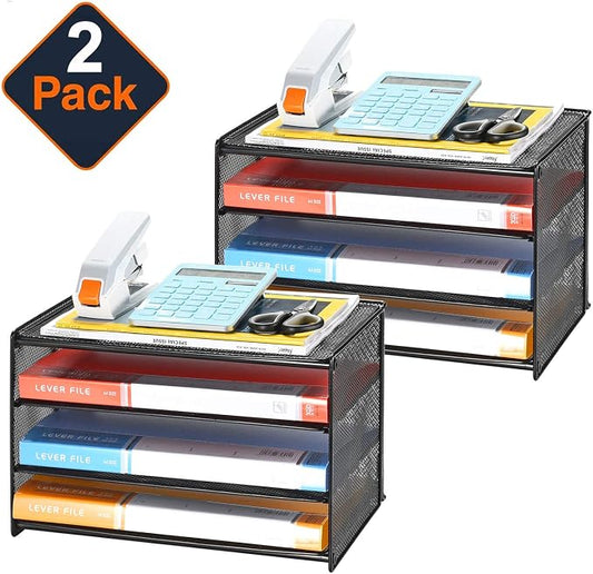 Samstar 2 Pack Paper Letter Tray, 3-Tier Desk File Organizer Paper Sorter Letter Shelf Rack, Mesh Made,Black